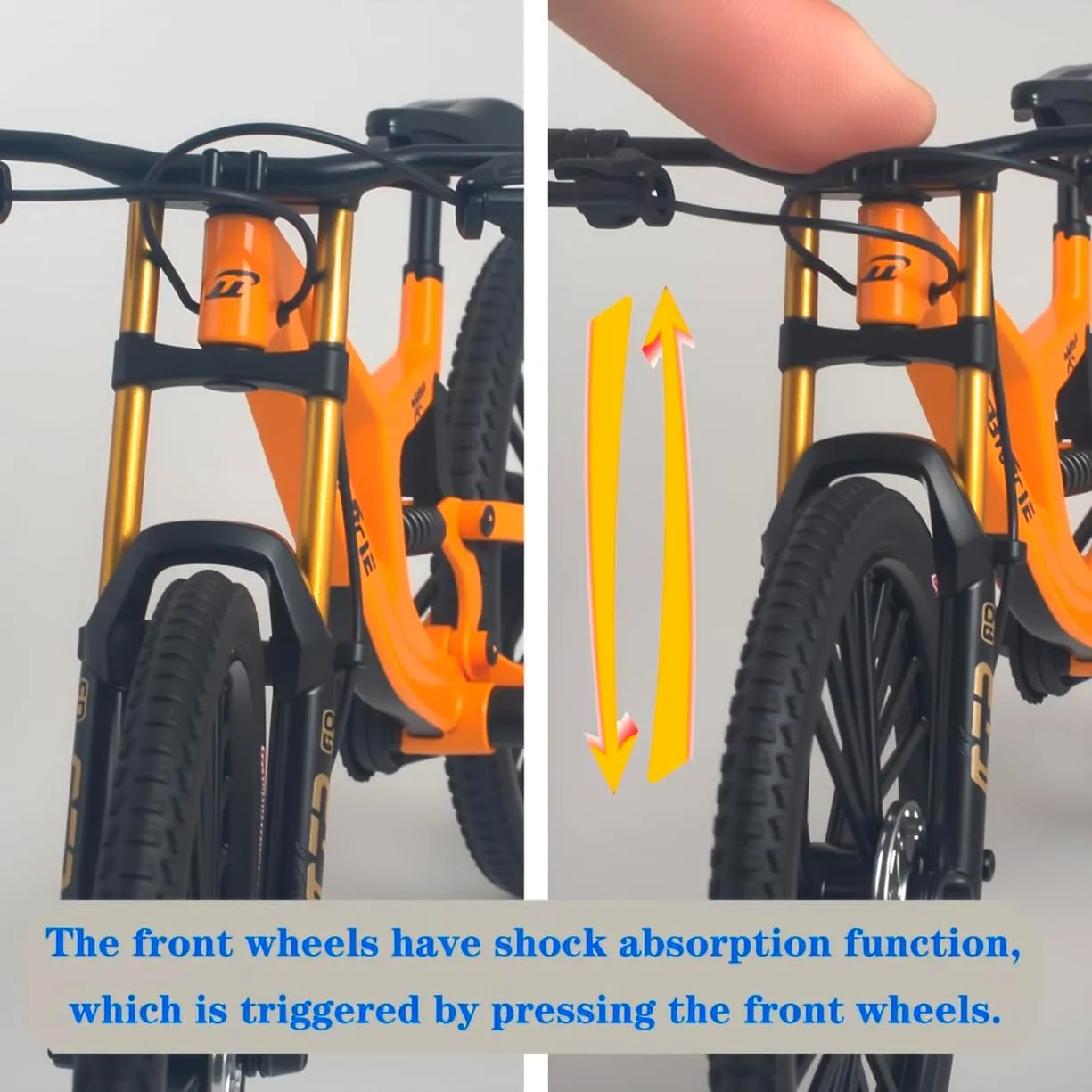 1:8 Scale Mountain Bike Toy DS Die-Cast Mini Finger Bicycle Model Toy Bicycle Figurine Desktop Decoration DH Alloy Bike Action Figurine Toy for Cake Topper Crafts (Yellow)