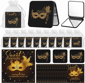 18 Set Masquerade Party Favors for Guests Sweet 16 Gifts Bulk Include Plastic Mask Design Compact Mirrors Thank You Cards Organza Bags Masquerade Ball Decor for Girls Quinceanera Birthday