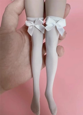 1/6 Ratio of Women's Clothing，Cute Long Socks, White Bow Socks,1 Pair of White Socks