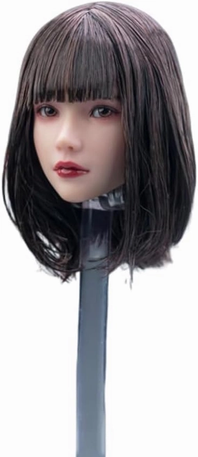 1/6 Scale Planted Hair Female Head Sculpt Cute Young Girl Brown Shoulder Length Hair Straight Bang Head for 12inch Phicen, TBLeague Action Figure
