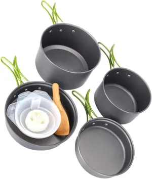 1set Portable Camping Cookware Set Lightweight Pot and Pan Kit for Outdoor Cooking for Hiking Picnics and BBQ Easy to Clean Non-Stick Design Compact Storage