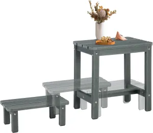 2-in-1 Outdoor Side Table with Removable Small Foot Stool, HDPS Small Outdoor Table for Patio, Porch, Deck, Pool Plant Stand Grey