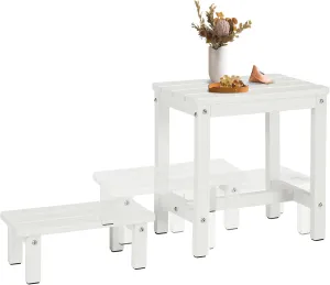2-in-1 Outdoor Side Table with Removable Small Foot Stool, HDPS Small Outdoor Table for Patio, Porch, Deck, Pool Plant Stand White