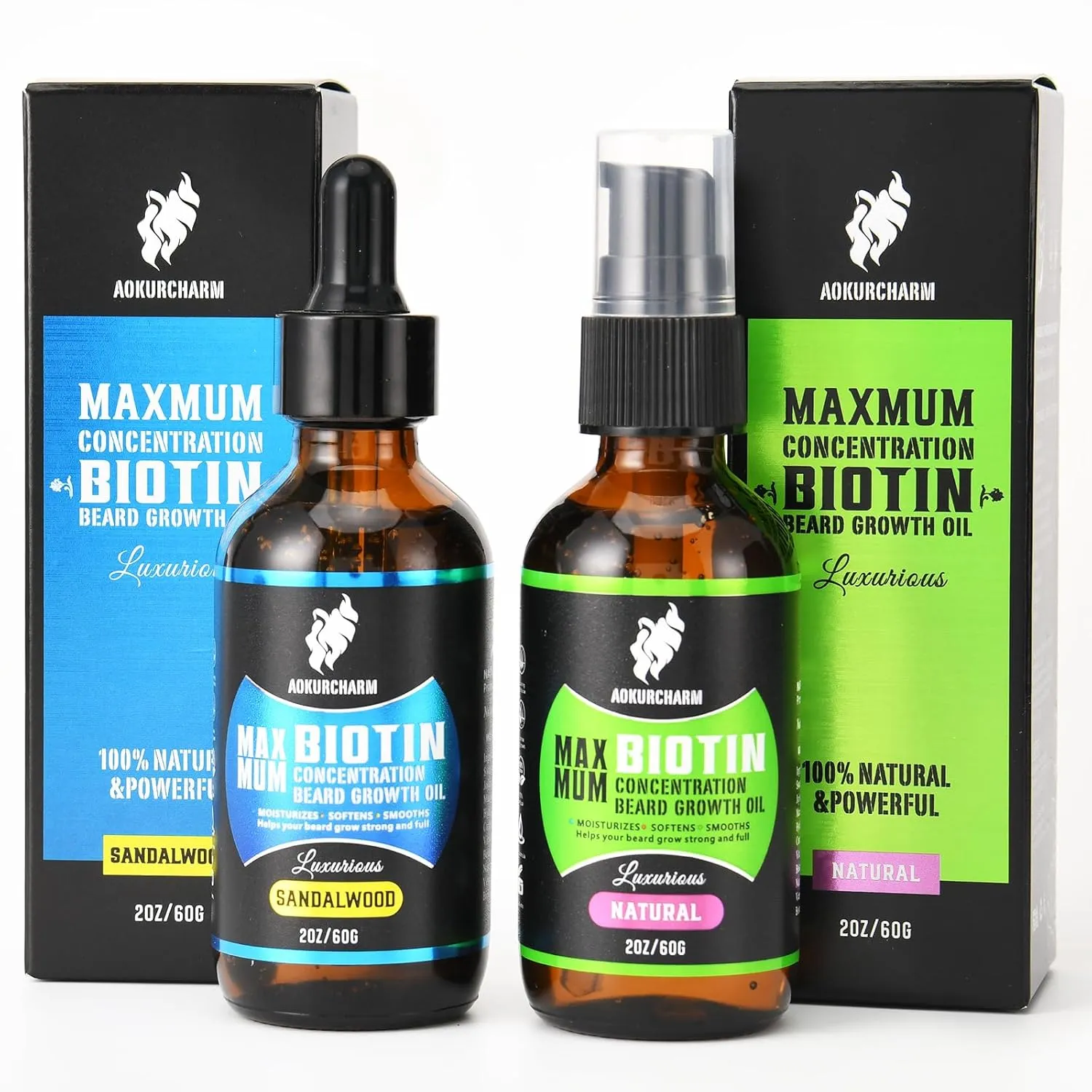 2 Pack Beard Growth Oil for Men – Sandalwood & Unscented – High Strength Biotin Serum – Softens, Strengthens & Boosts Beard Growth – Gift Set for Father’s Day, Anniversaries & Christmas