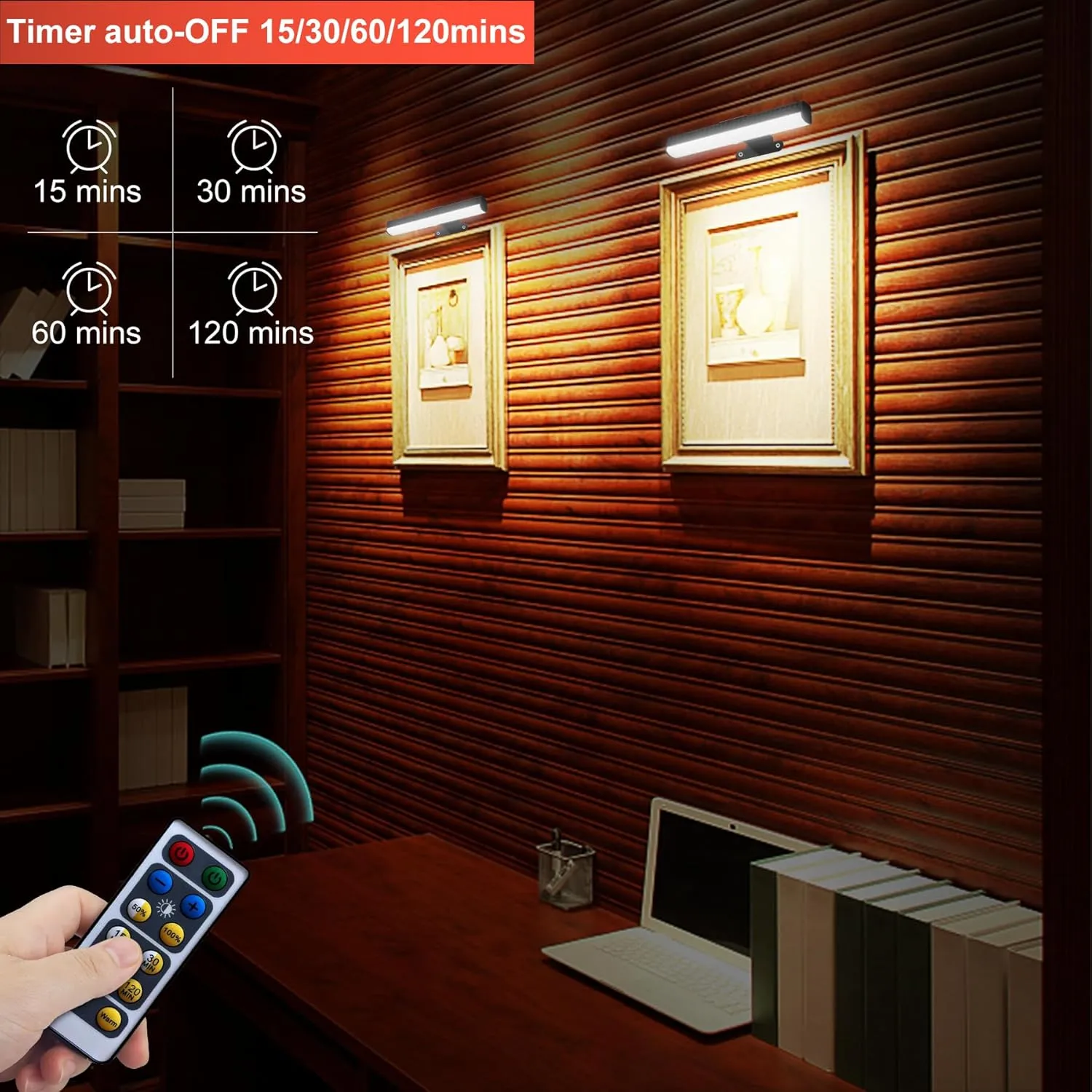 2 PACK Picture Light for Painting Battery with Remote on Wall in Bedroom Living Room, 3Lighting for Wall Art Pictures Posters,Dimmable Timer Set Display Accent Light for Frame Dart Gallery Portrait