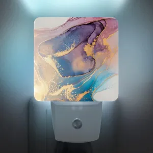 2 Pack Plug-in Night Lights - Automatic Sensor Dusk-to-Dawn LED Warm Sweet Wall Nightlight for Home, Bedroom, Kitchen, Hallway (Colorful Gold Marble)