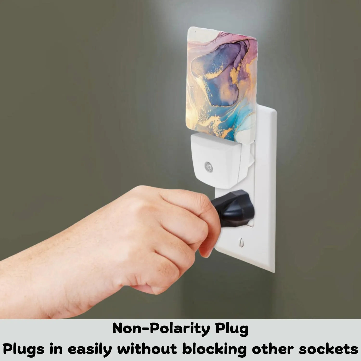 2 Pack Plug-in Night Lights - Automatic Sensor Dusk-to-Dawn LED Warm Sweet Wall Nightlight for Home, Bedroom, Kitchen, Hallway (Colorful Gold Marble)