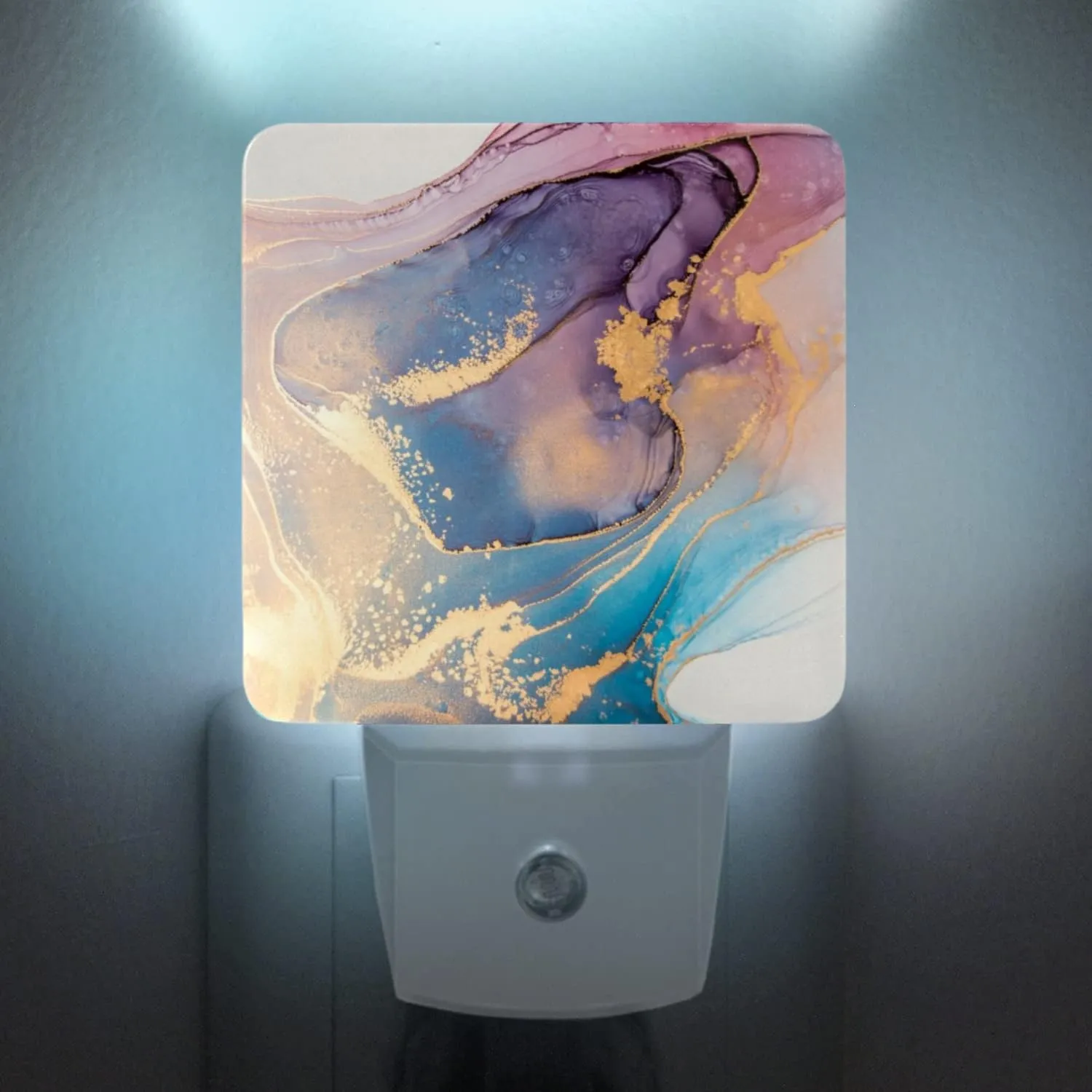 2 Pack Plug-in Night Lights - Automatic Sensor Dusk-to-Dawn LED Warm Sweet Wall Nightlight for Home, Bedroom, Kitchen, Hallway (Colorful Gold Marble)