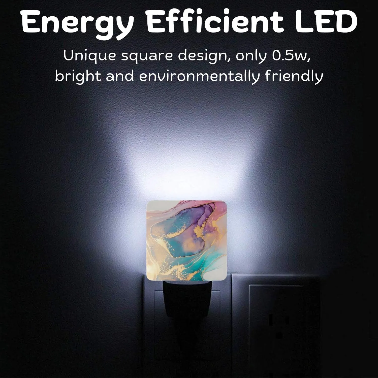 2 Pack Plug-in Night Lights - Automatic Sensor Dusk-to-Dawn LED Warm Sweet Wall Nightlight for Home, Bedroom, Kitchen, Hallway (Colorful Gold Marble)