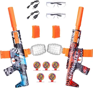 2 Pack Splatter Blasters, Full Auto Splat Blaster Toy Kits, 50000 , 10 Rs Per Seconds, 600 Hopper, Outdoor Team Game Activities Toy, 2 Rechargeable Batteries, Age 12  Year Up