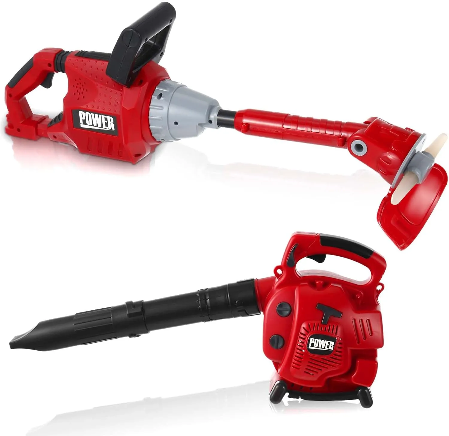 2 Pcs Toy Gardening Tool Set for Kids Toy Leaf Blower Lawn Trimmer Chainsaw Battery Powered Gardening Tool Set with Lights and Sounds Gift for Boys Girls (Classic Style)