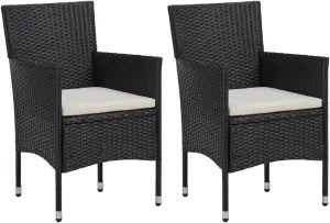 2-Piece Modern Poly Rattan Dining Chairs Set with Cushions, Steel Frame Outdoor Patio Furniture for Backyard, Poolside, and Dining Areas, Black