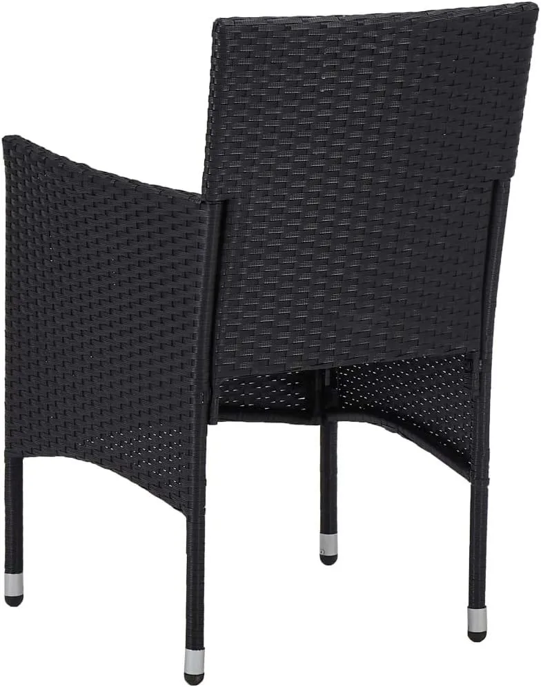 2-Piece Modern Poly Rattan Dining Chairs Set with Cushions, Steel Frame Outdoor Patio Furniture for Backyard, Poolside, and Dining Areas, Black