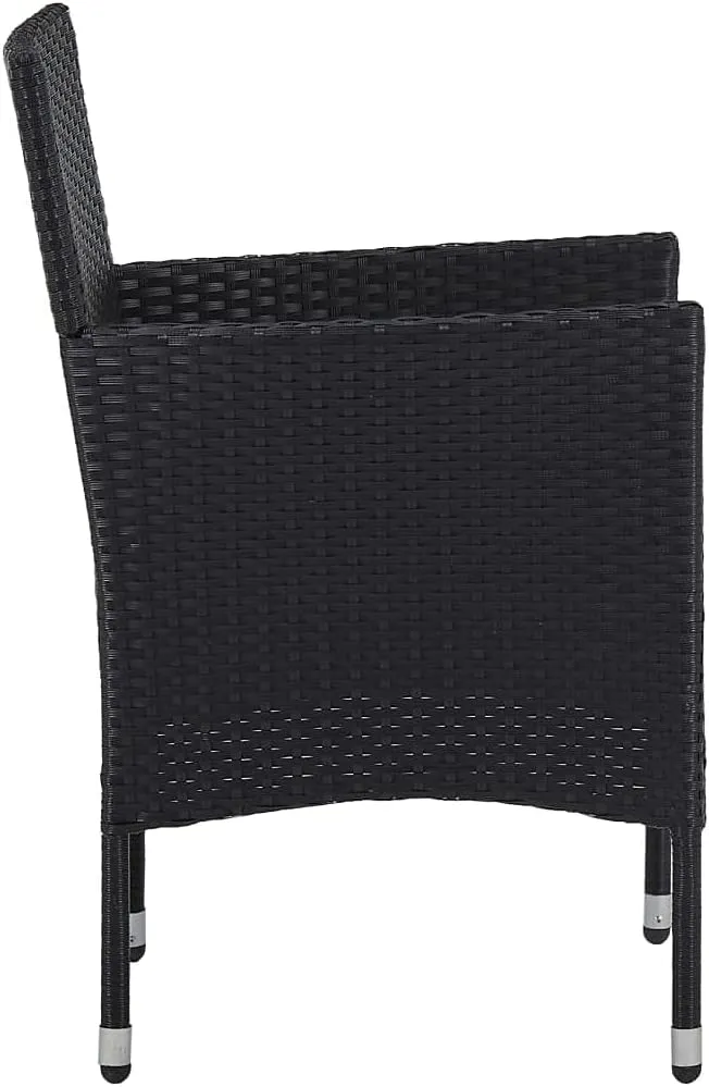 2-Piece Modern Poly Rattan Dining Chairs Set with Cushions, Steel Frame Outdoor Patio Furniture for Backyard, Poolside, and Dining Areas, Black