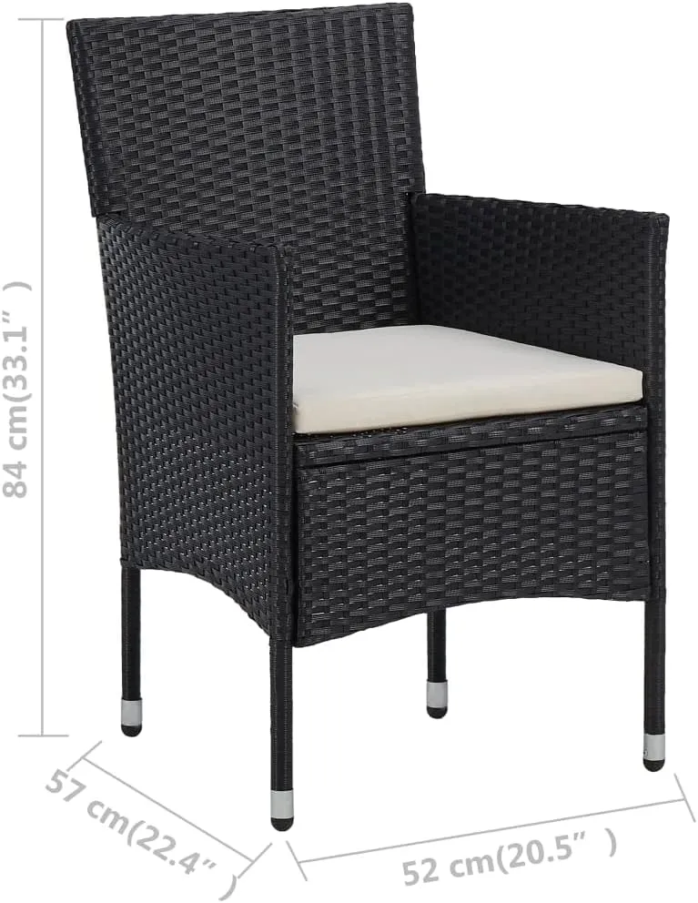 2-Piece Modern Poly Rattan Dining Chairs Set with Cushions, Steel Frame Outdoor Patio Furniture for Backyard, Poolside, and Dining Areas, Black
