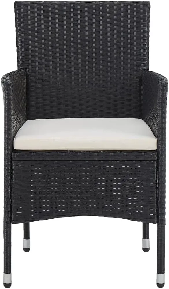 2-Piece Modern Poly Rattan Dining Chairs Set with Cushions, Steel Frame Outdoor Patio Furniture for Backyard, Poolside, and Dining Areas, Black