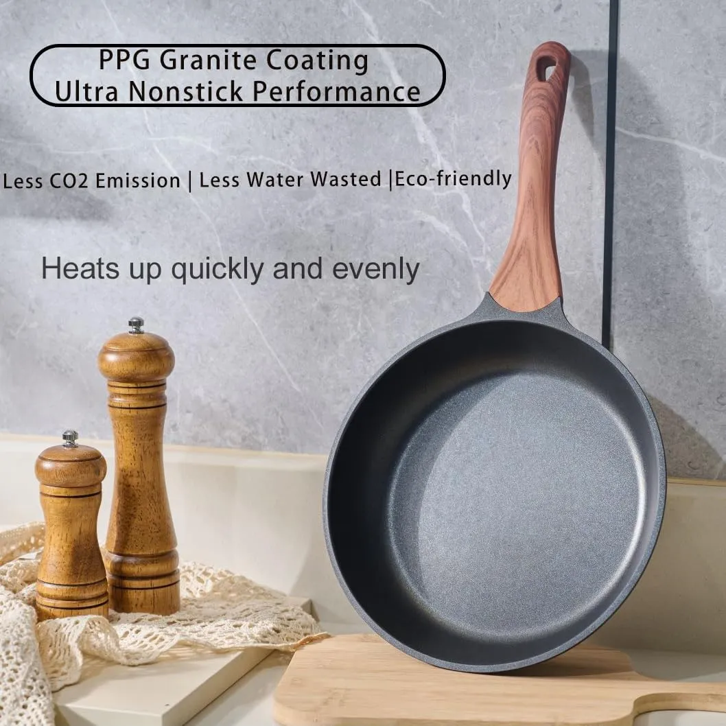 2 Quart Sauce Pan with Lid and 9.5 Inches Nonstick Frying Pan, Non Stick Frying Pan and Saucepan Pot Set for Cooking with Pour Spout and Handle for Stove, Induction, Gas, Non Toxic, PFOA Free (3 PCS)