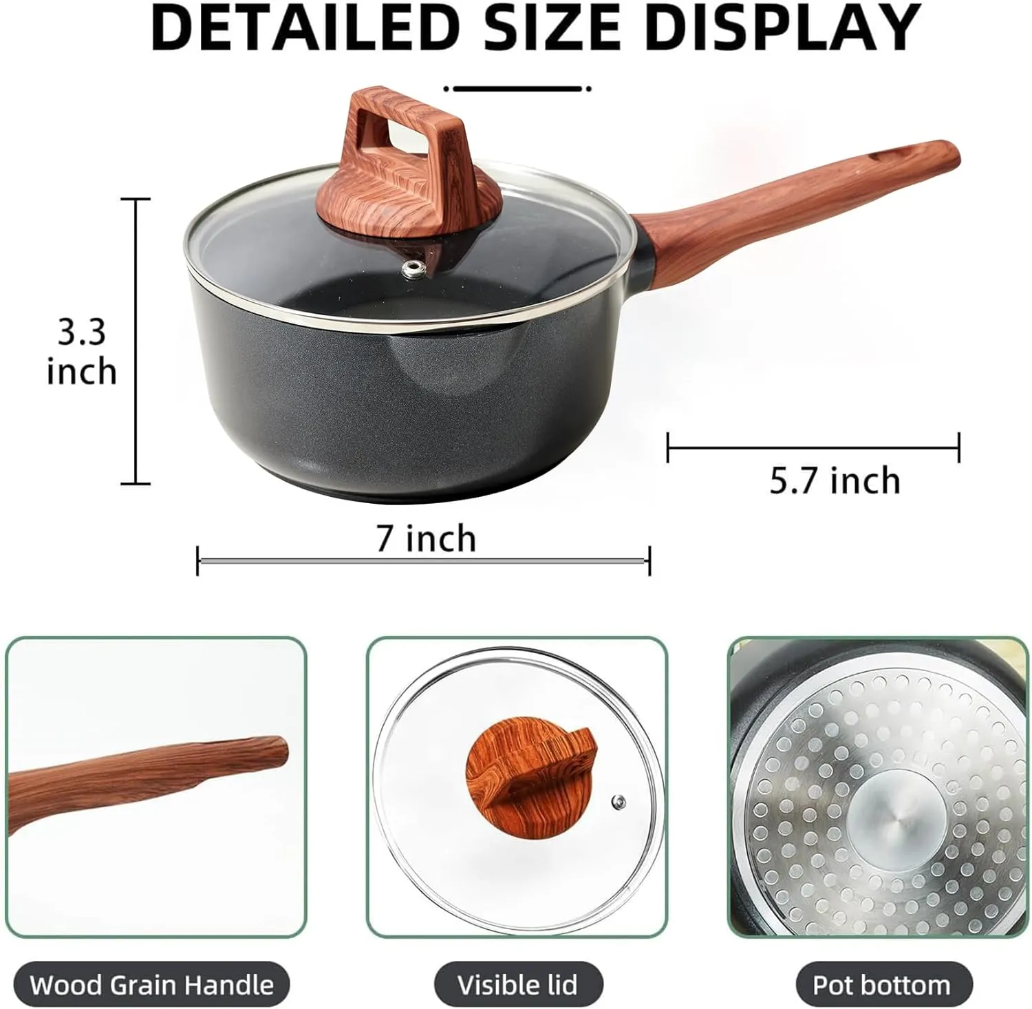 2 Quart Sauce Pan with Lid and 9.5 Inches Nonstick Frying Pan, Non Stick Frying Pan and Saucepan Pot Set for Cooking with Pour Spout and Handle for Stove, Induction, Gas, Non Toxic, PFOA Free (3 PCS)
