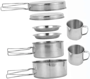 2 Sets Camping Cookware Kit Travel Accessories Long Handle Stainless Steel
