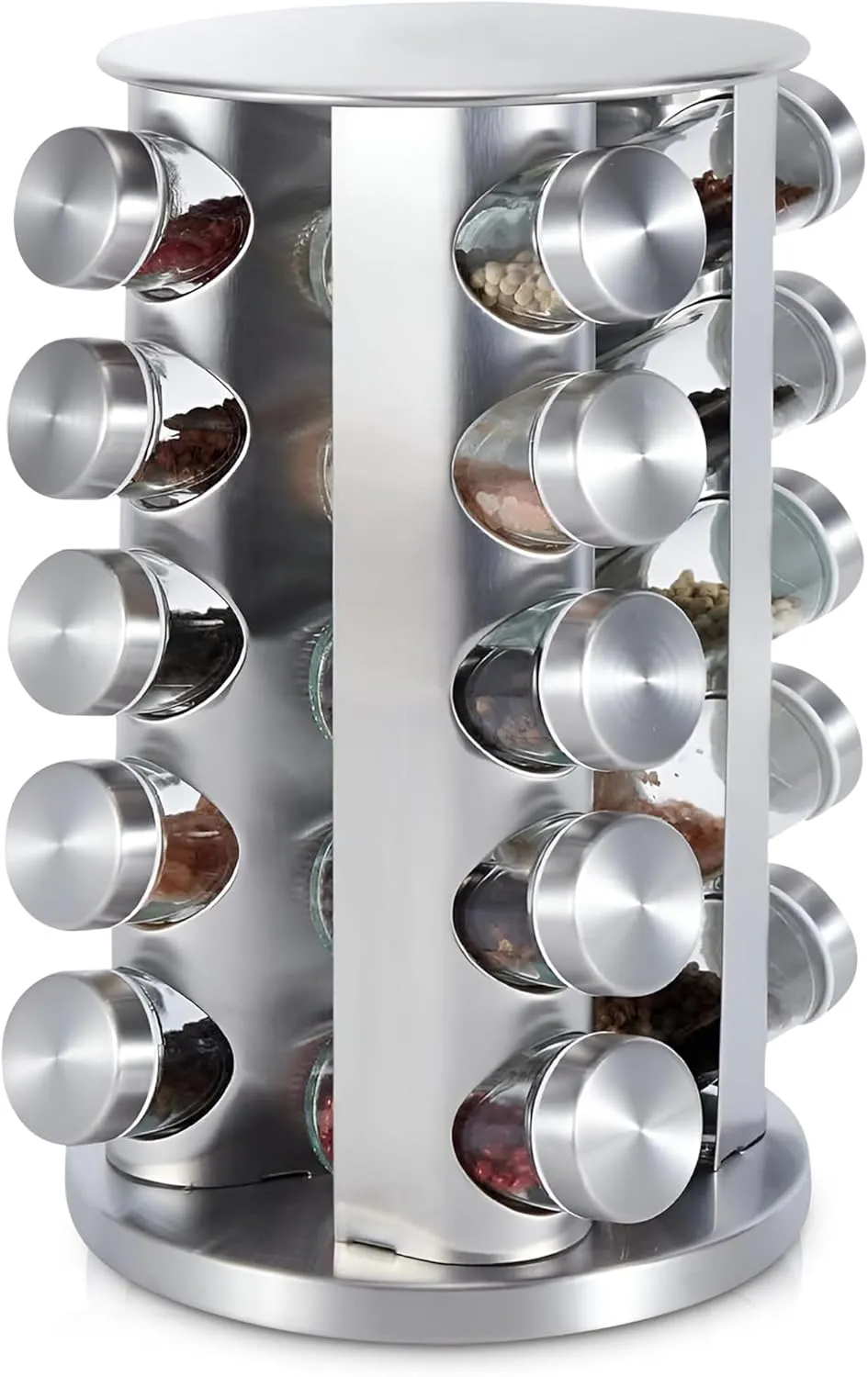 20 Jar Revolving Countertop Spice Rack, Polished Stainless Steel (Silver)