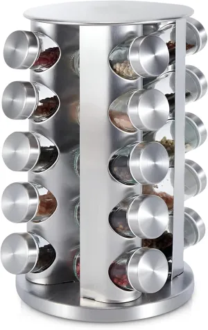 20 Jar Revolving Countertop Spice Rack, Polished Stainless Steel (Silver)