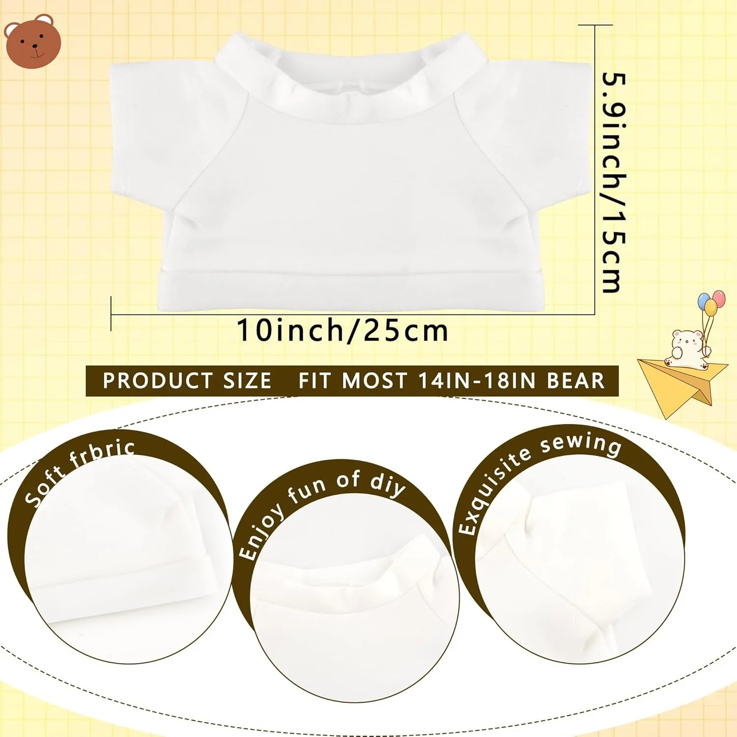 20 Pcs Teddy Bear Blank Shirt Sublimation White Bear Tee Shirt Bulk Stuffed Animal Toy White Clothing for 14-18 Inch Stuffed Bears Dolls DIY (Color Style 2)