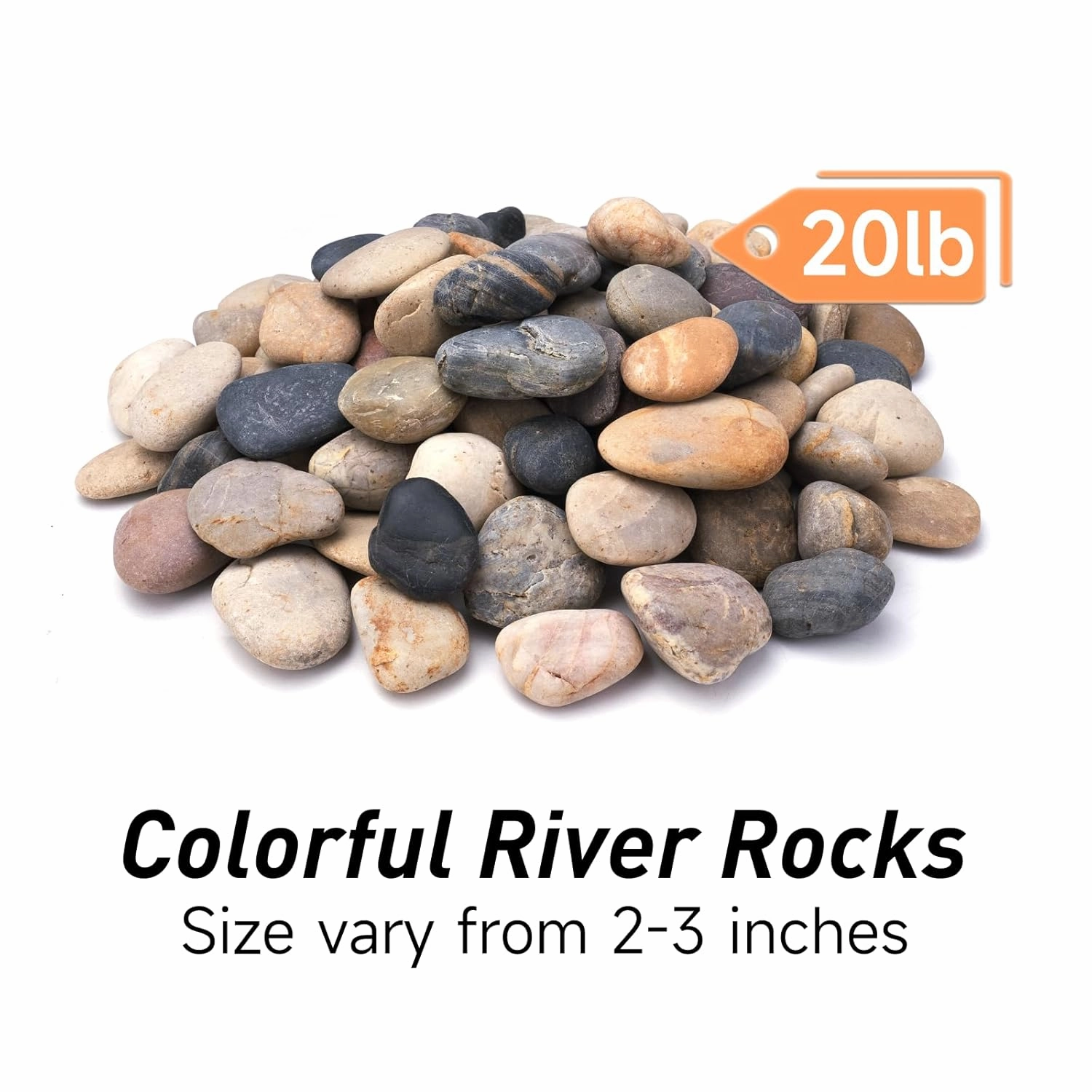 20 lbs River Rocks for Landscaping, 2"-3" Decorative Garden Stones for Plants, Flower Pots, Vase, Walkways, Yard, Natural Rocks for Aquarium, Fish Tank