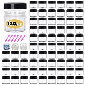 20 ml Containers Bulk 0.7 oz Round Pot Jars 120PCS Sample Containers Lip Scrub Containers Mini Plastic Cosmetic Containers with Lid for Lip Scrub, Body Butters, Cream, Slime, Craft Storage