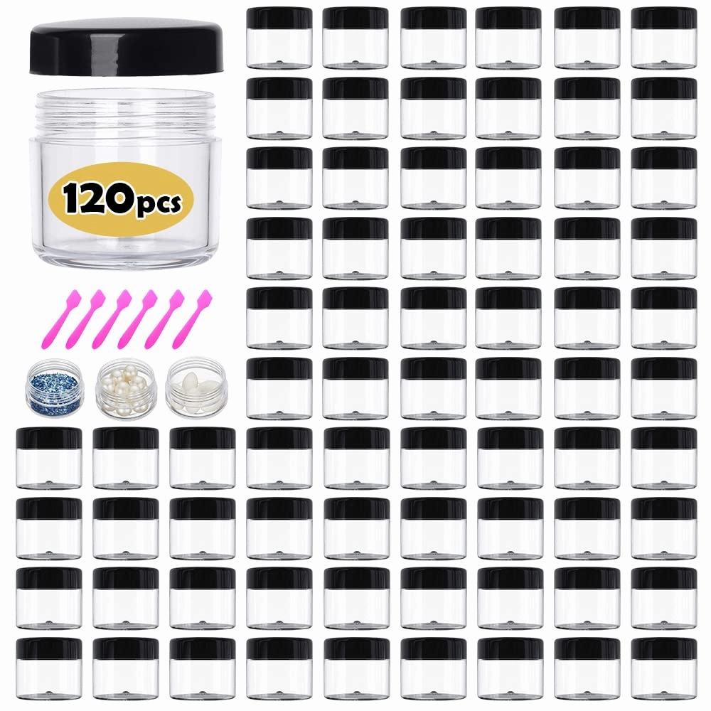 20 ml Containers Bulk 0.7 oz Round Pot Jars 120PCS Sample Containers Lip Scrub Containers Mini Plastic Cosmetic Containers with Lid for Lip Scrub, Body Butters, Cream, Slime, Craft Storage