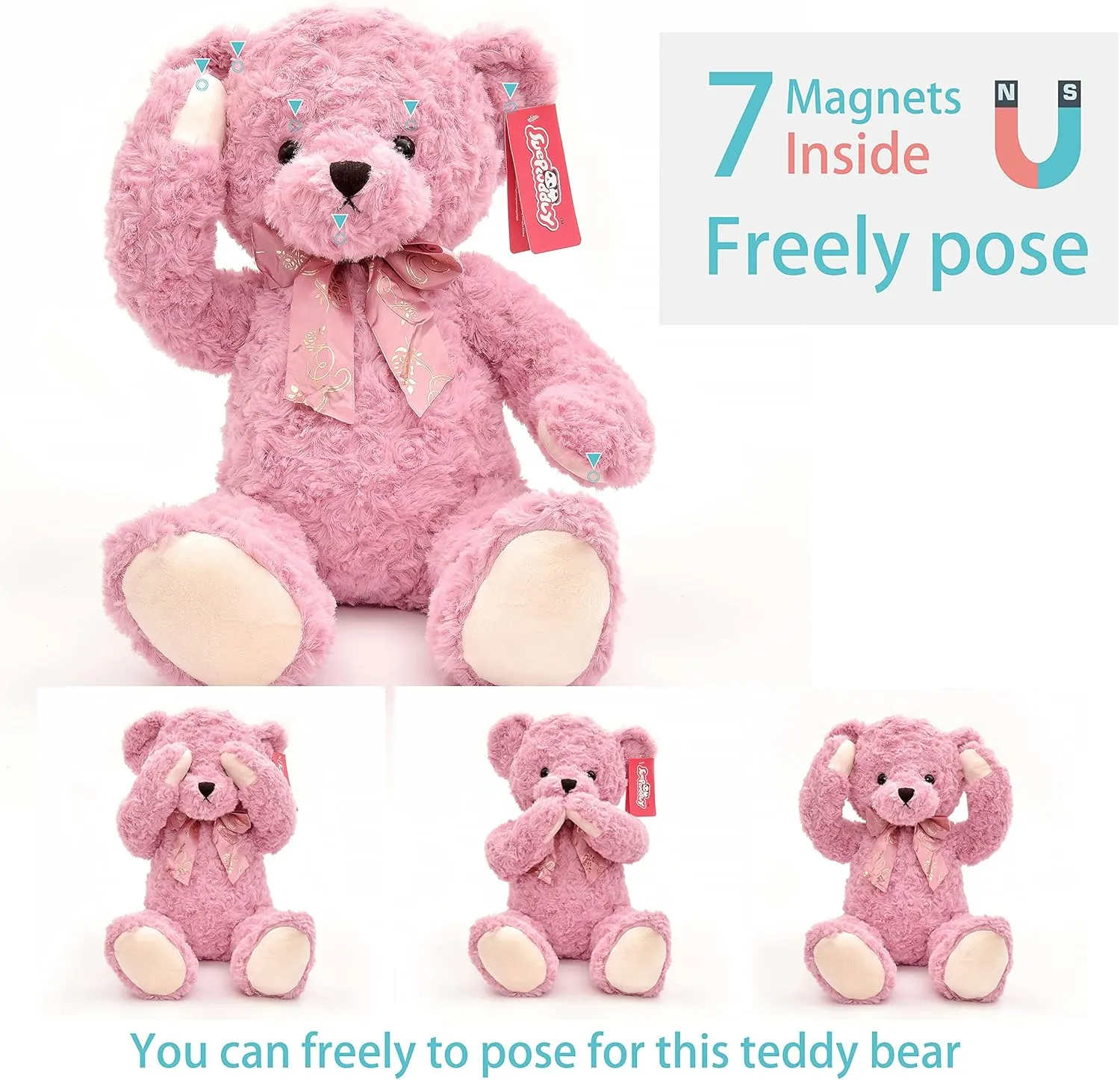 20" Posed Teddy Bear Stuffed Animal Cute Plush Toy for Girl Kids (Pink)