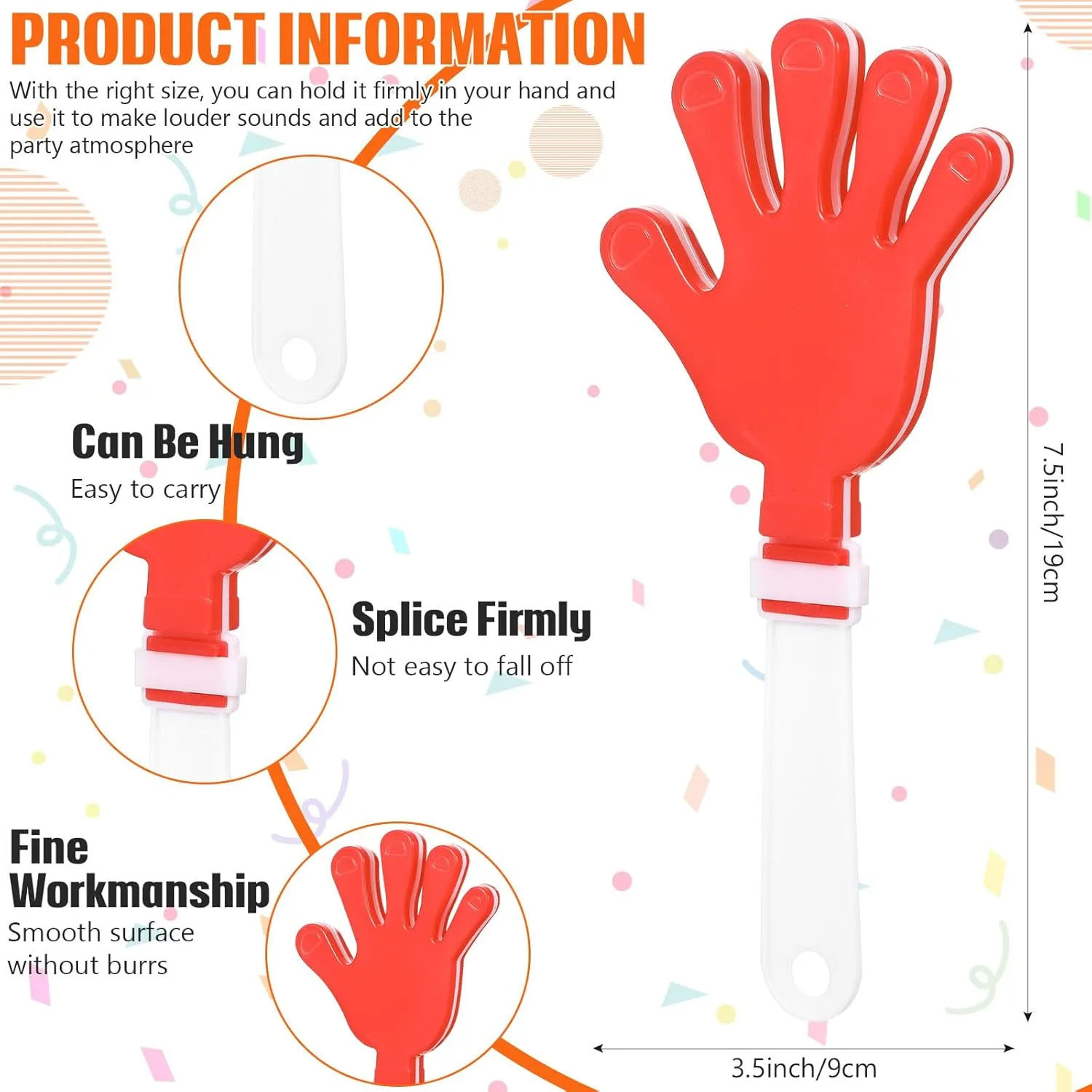 24 Pcs Hand Clappers 7.5 Inch Plastic Clappers Noisemakers Party Favors Clapping Noise Maker Birthdays Game Prizes Classroom Rewards Football Sporting Events Cheers Supplies (Red,White)