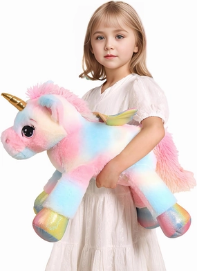 24 Inch Color Big Unicorn Stuffed Animal Plush Toy Pillow, Cute Soft Giant Unicorn with Rainbow Wings Large Doll, Gift for Children Girl Boy Kids Birthday Valentine Christmas