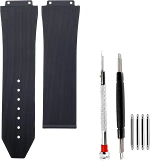 25mm 19mm 22mm Rubber Watch Strap for Hublot Big Bang-Linear Texture Soft Silicon with Replacement Band Tool