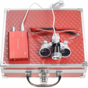 2.5X420mm Binocular Loupe 3W LED Head Light Lamp   Aluminum Box (Red)