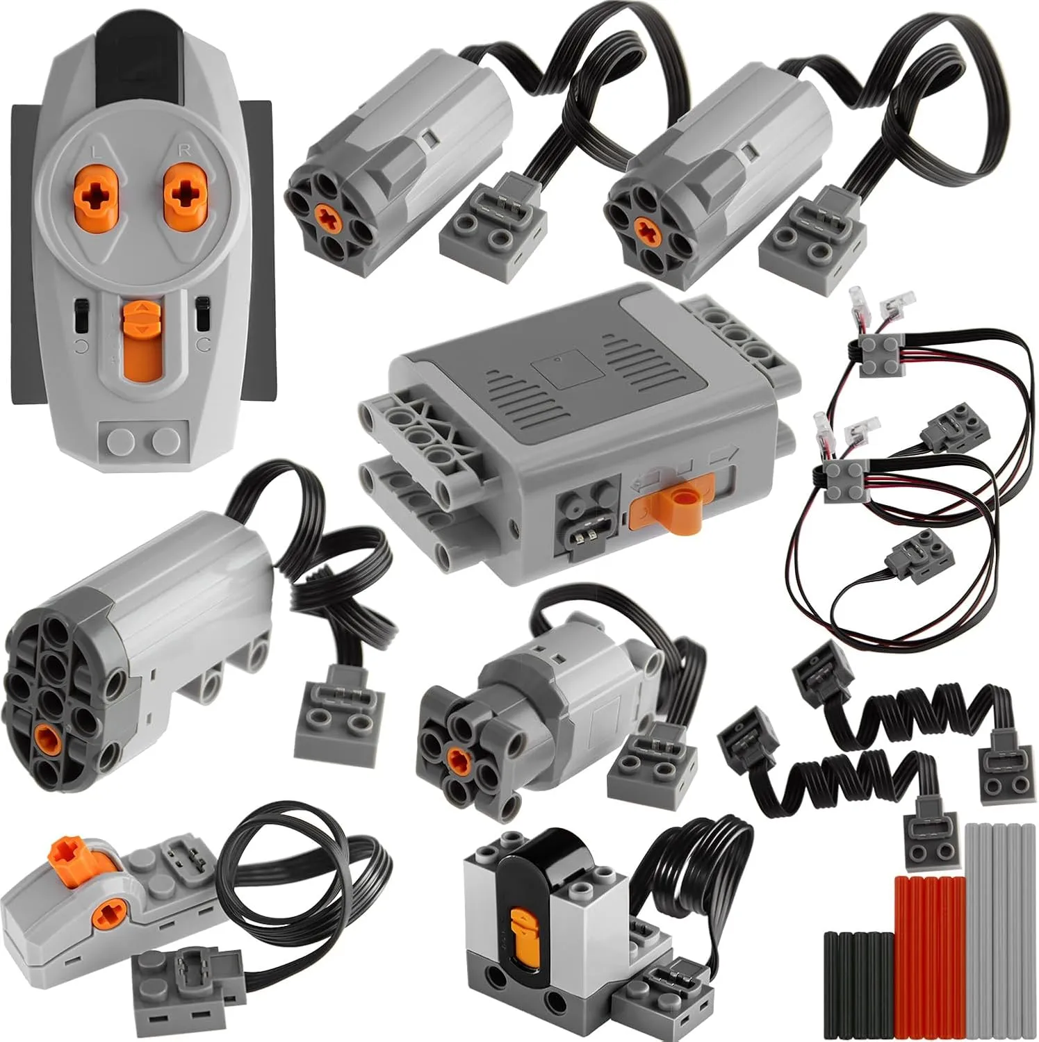 27pcs Technic-Motor Set with Motor-Remote Control-Receiver, Battery-Box-Switch-Light-Cable, Compatible with Technic-Parts