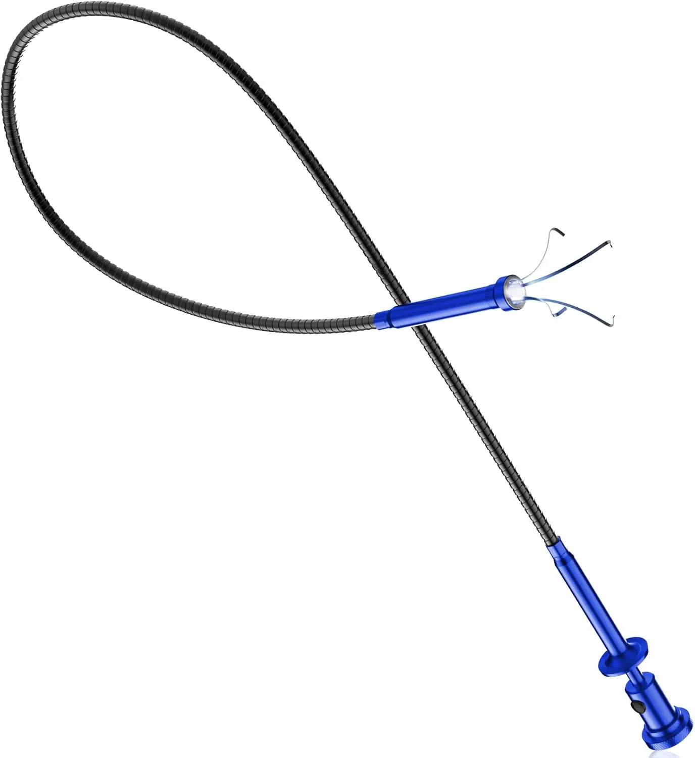 28.34in Grabber Tool Magnetic Four-Claw Picker, Bendable Hose Reacher Pickup Sweeper with LED Light Battery, Flexible Long Handy Reaching Assist Tool for Litter Pick/Home Sink/Drain, Blue