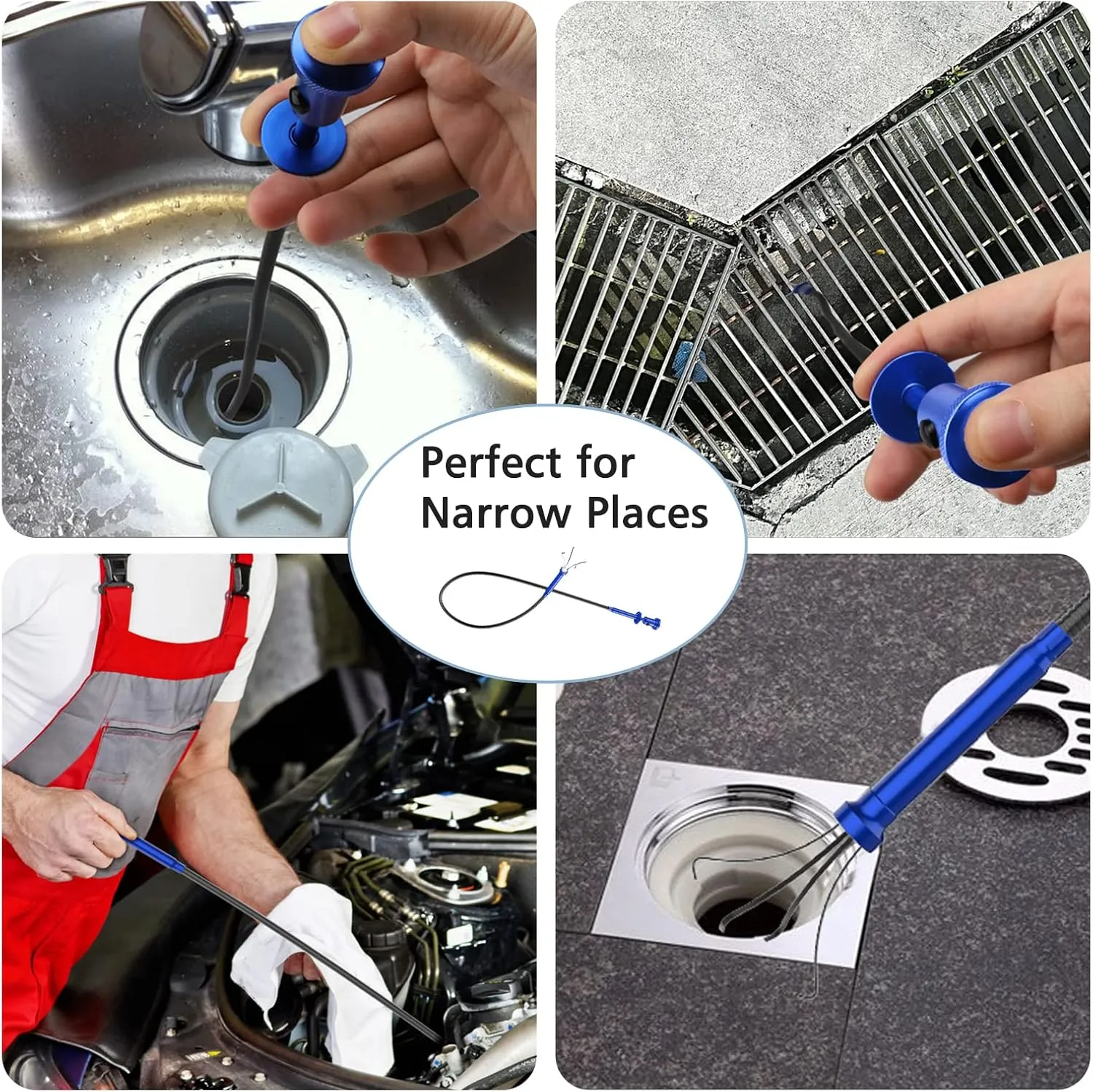 28.34in Grabber Tool Magnetic Four-Claw Picker, Bendable Hose Reacher Pickup Sweeper with LED Light Battery, Flexible Long Handy Reaching Assist Tool for Litter Pick/Home Sink/Drain, Blue