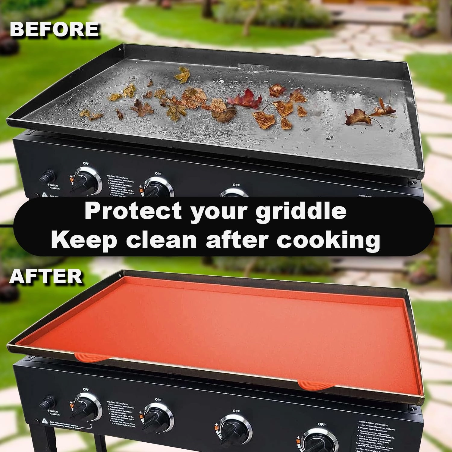 28” Silicone Griddle Mat for Blackstone | Food Grade Silicone Grill Mat | Protect the Top Surface from Insects by Magnetic Blackstone Silicone Griddle Cover in Orange Color with Silicone Utensil Rest