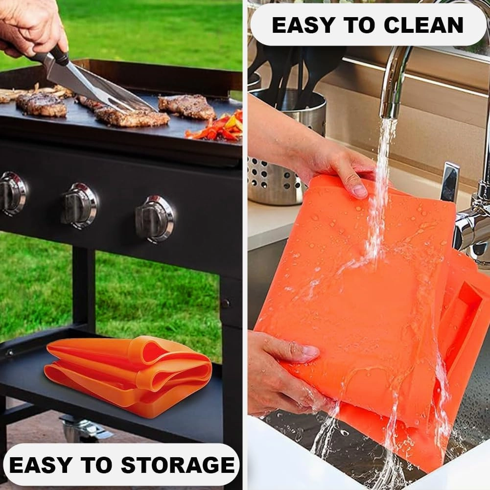 28” Silicone Griddle Mat for Blackstone | Food Grade Silicone Grill Mat | Protect the Top Surface from Insects by Magnetic Blackstone Silicone Griddle Cover in Orange Color with Silicone Utensil Rest