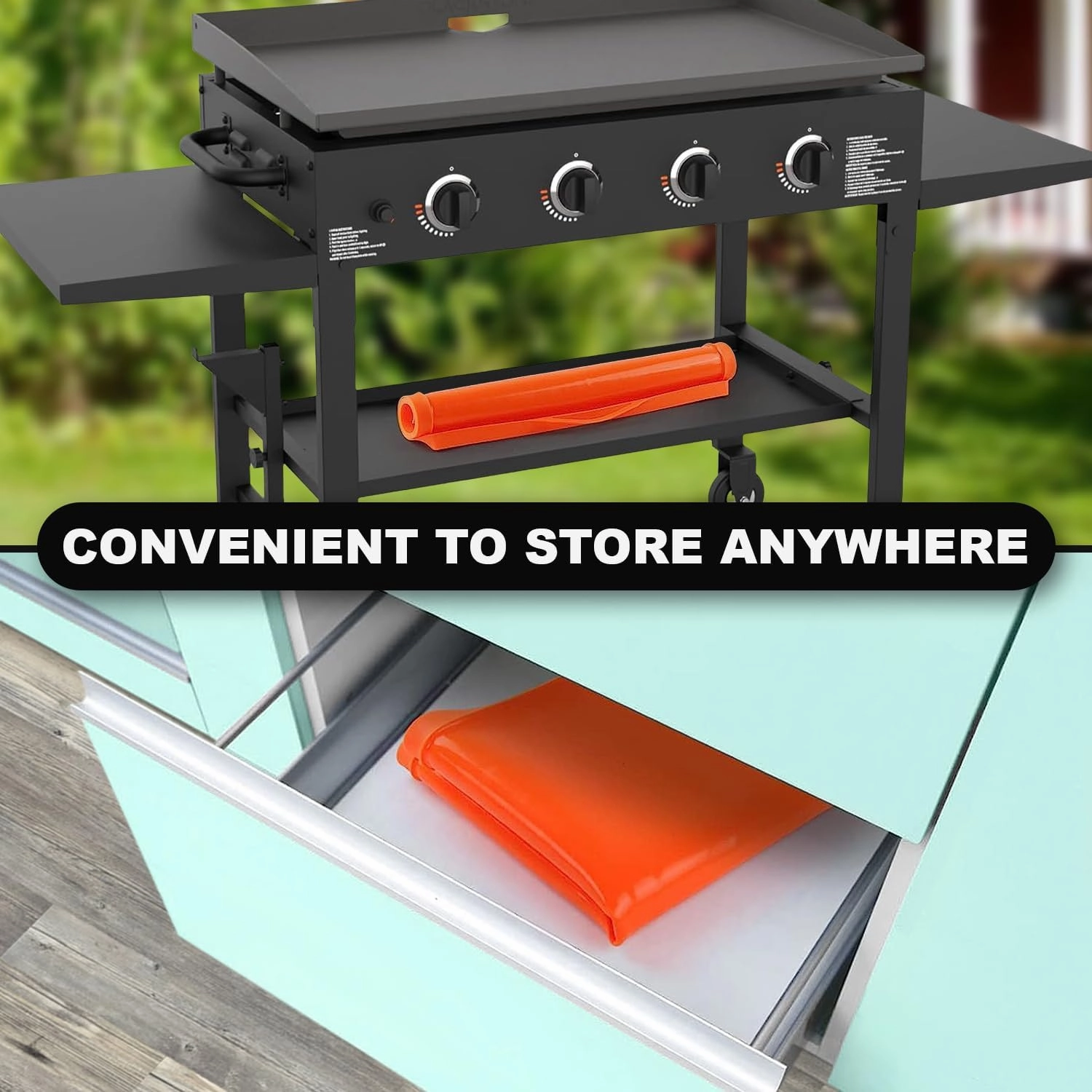 28” Silicone Griddle Mat for Blackstone | Food Grade Silicone Grill Mat | Protect the Top Surface from Insects by Magnetic Blackstone Silicone Griddle Cover in Orange Color with Silicone Utensil Rest