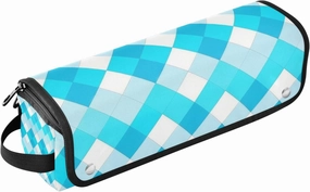 2-in-1 Curling Iron Travel Case with Removable Heat Resistant Mat Portable Travel Carrying Case for Flat Iron Hot Tools and Haircare Accessories,Cyan Blue Rhomb Checkered Travel Bag