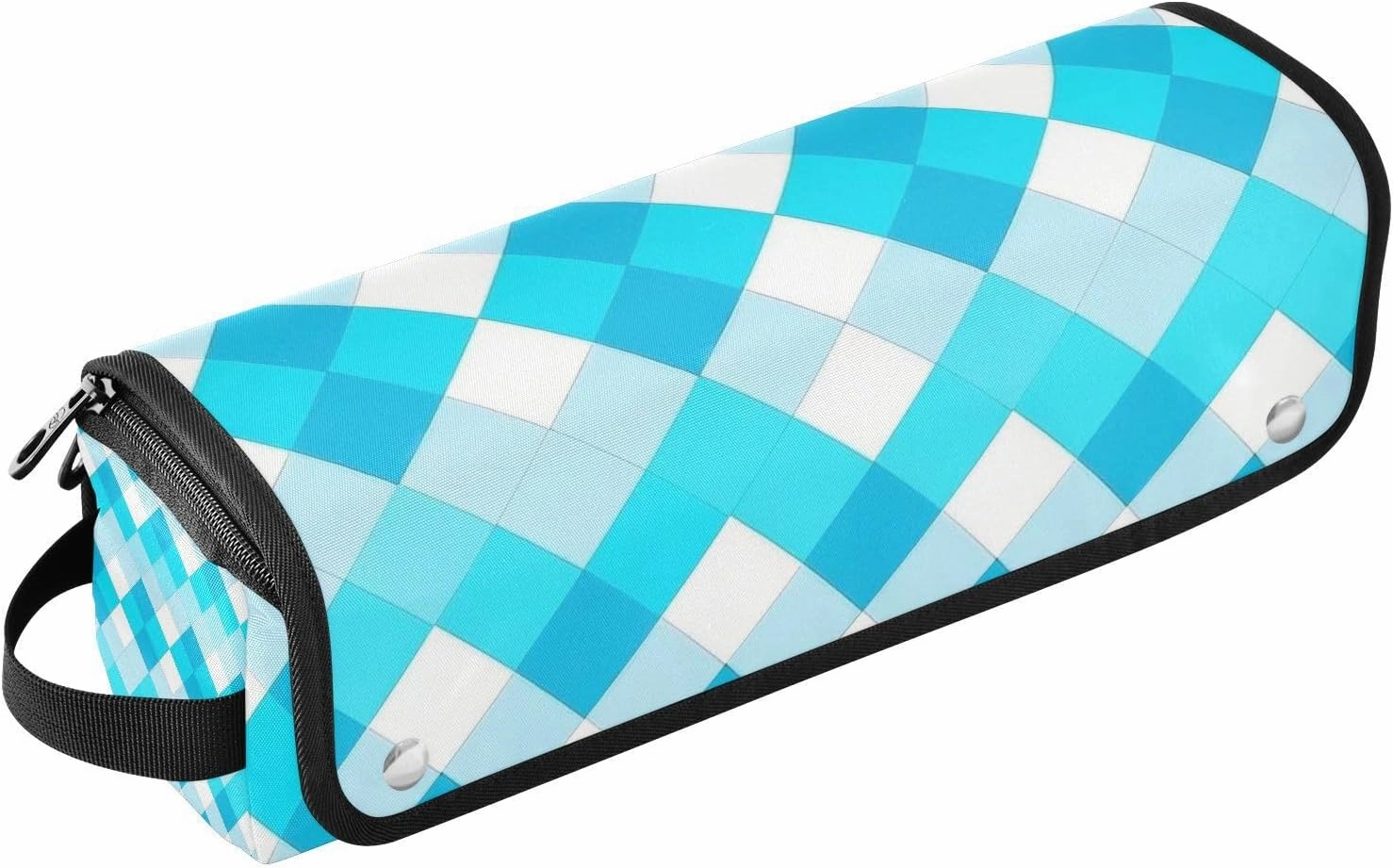 2-in-1 Curling Iron Travel Case with Removable Heat Resistant Mat Portable Travel Carrying Case for Flat Iron Hot Tools and Haircare Accessories,Cyan Blue Rhomb Checkered Travel Bag