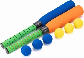 2-Pack 22 Inch Kids Foam Soft Baseball Bat Toys with 6 Balls for Kids Toddlers Youths Outdoor Indoor Sport T Ball Game Playing (Blue & Orange)
