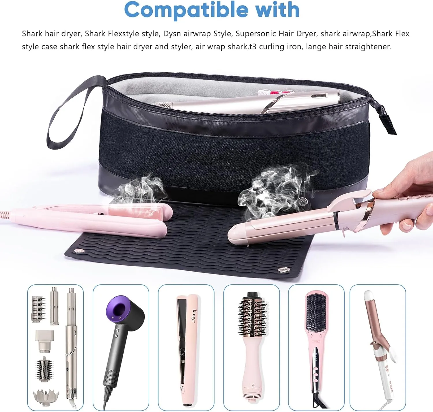 2IN1 Hair Tools Travel Bag with Removable Heat Resistant Mat Curling Iron Travel Case, Hair Dryer Organizer for Flat Irons, Straighteners and Haircare Accessories, Hot Tools Travel Bag Hair