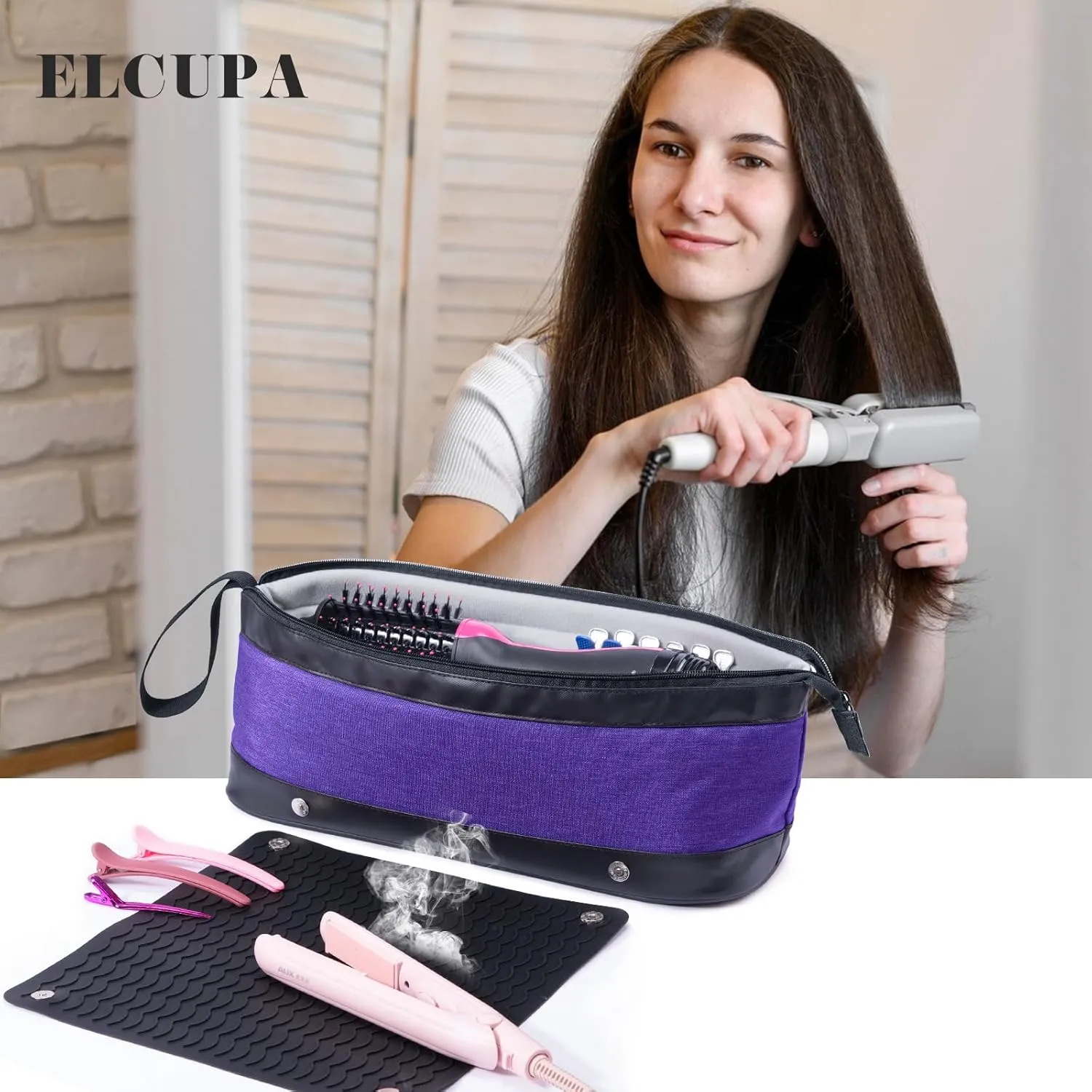 2IN1 Hair Tools Travel Bag with Removable Heat Resistant Mat Curling Iron Travel Case, Hair Dryer Organizer for Flat Irons, Straighteners and Haircare Accessories, Hot Tools Travel Bag Hair
