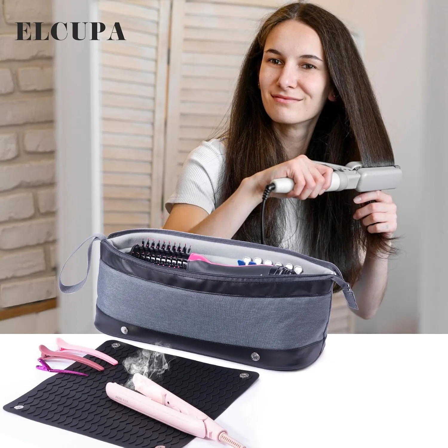 2IN1 Hair Tools Travel Bag with Removable Heat Resistant Mat Curling Iron Travel Case, Hair Dryer Organizer for Flat Irons, Straighteners and Haircare Accessories, Hot Tools Travel Bag Hair