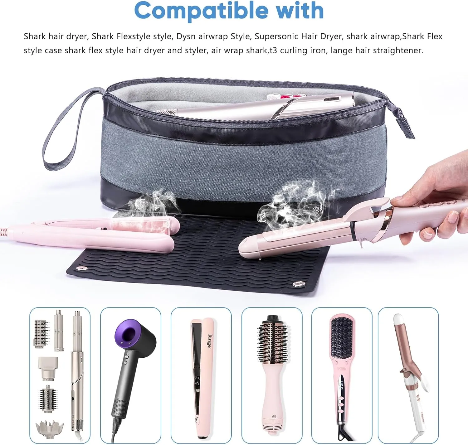 2IN1 Hair Tools Travel Bag with Removable Heat Resistant Mat Curling Iron Travel Case, Hair Dryer Organizer for Flat Irons, Straighteners and Haircare Accessories, Hot Tools Travel Bag Hair