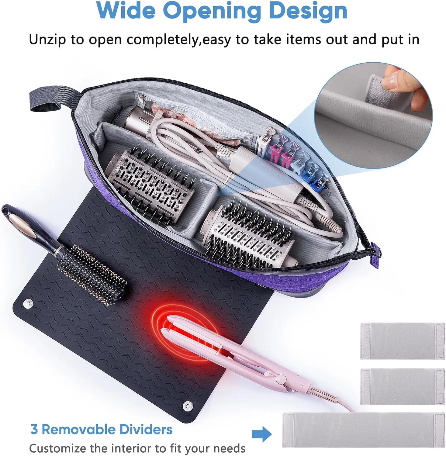 2IN1 Hair Tools Travel Bag with Removable Heat Resistant Mat Curling Iron Travel Case, Hair Dryer Organizer for Flat Irons, Straighteners and Haircare Accessories, Hot Tools Travel Bag Hair