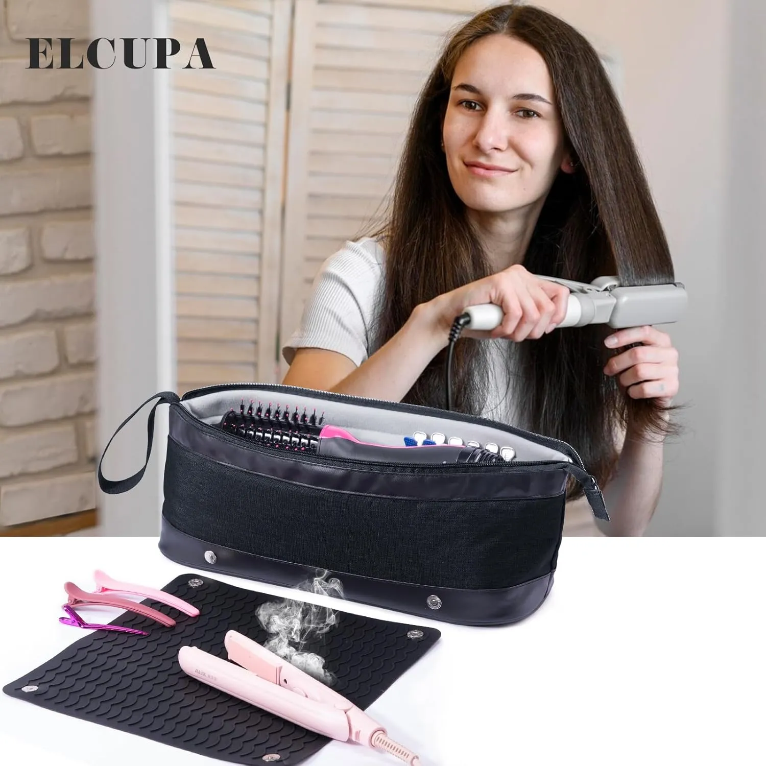 2IN1 Hair Tools Travel Bag with Removable Heat Resistant Mat Curling Iron Travel Case, Hair Dryer Organizer for Flat Irons, Straighteners and Haircare Accessories, Hot Tools Travel Bag Hair