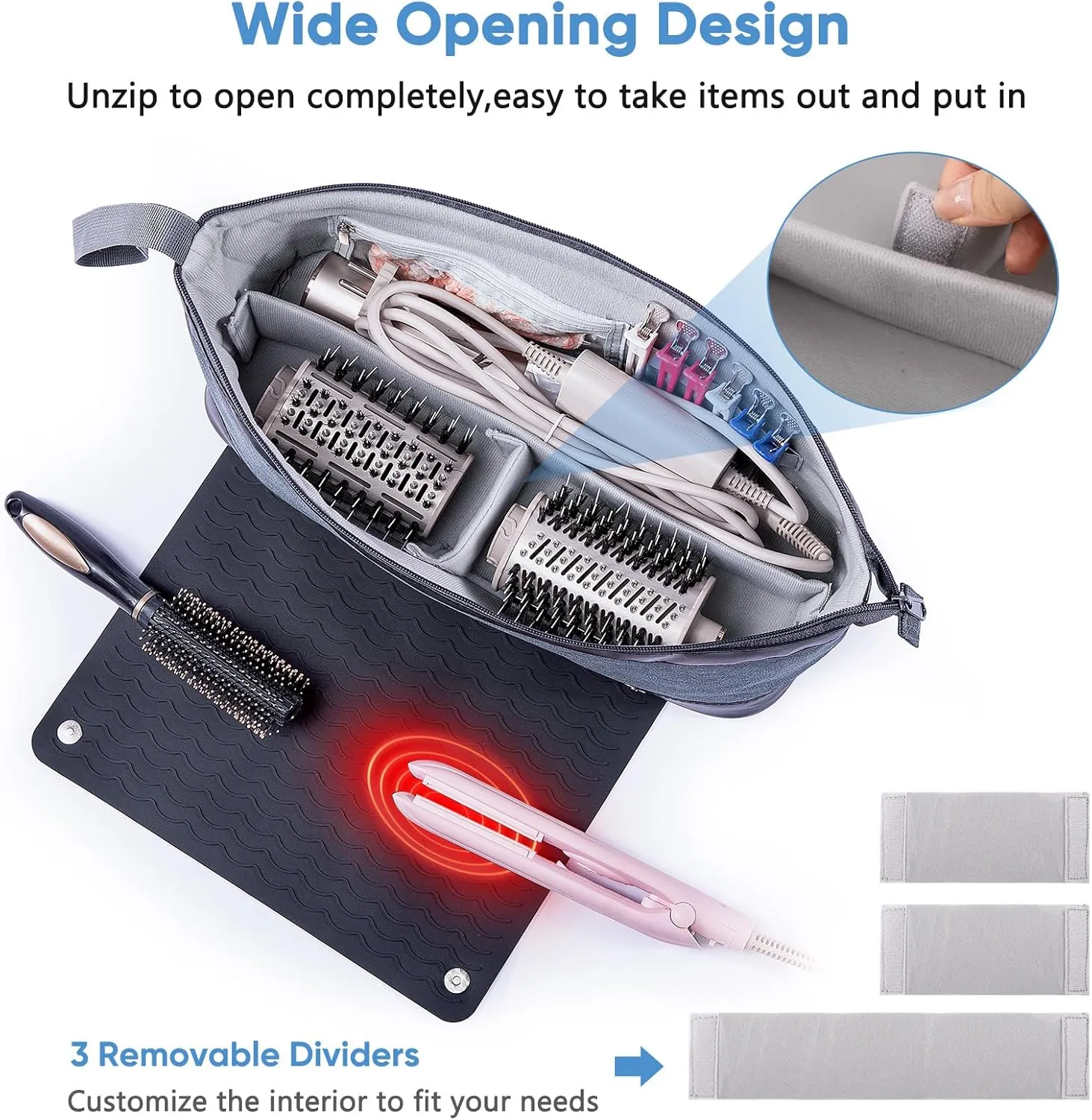 2IN1 Hair Tools Travel Bag with Removable Heat Resistant Mat Curling Iron Travel Case, Hair Dryer Organizer for Flat Irons, Straighteners and Haircare Accessories, Hot Tools Travel Bag Hair